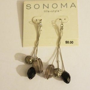 Silver black beads on silver chains earrings